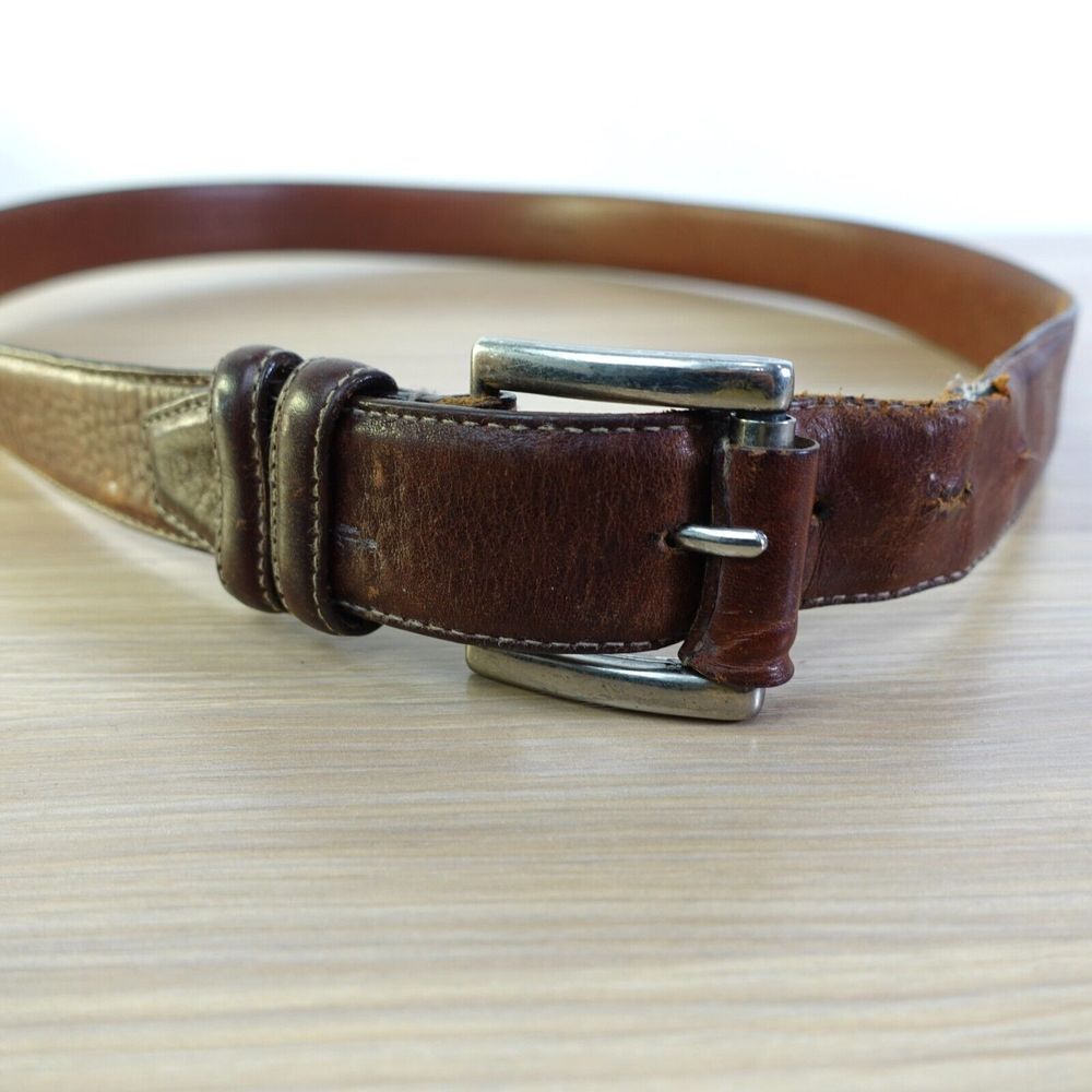 Woolrich Belt Men 38 Brown Leather Italian Dress Casual Basic Classic Full Grain